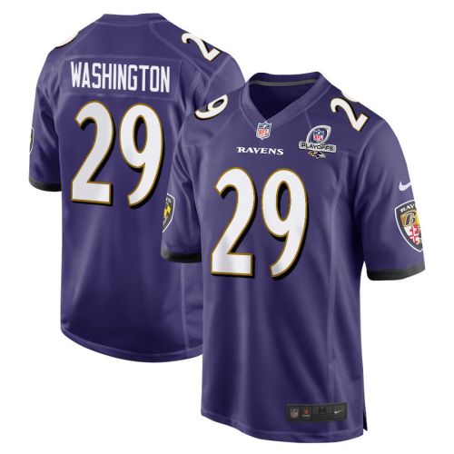 Ar'Darius Washington 29 Baltimore Ravens 2023 Playoffs Patch Game Men Jersey - Purple