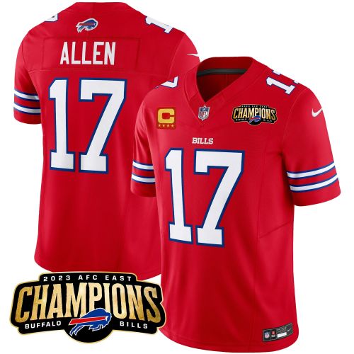 Josh Allen 17 Buffalo Bills 2023 AFC East Champions Patch Game Men Jersey - Red