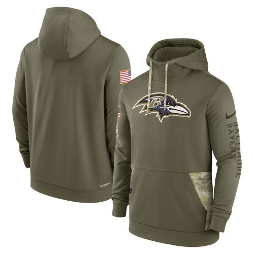 Baltimore Ravens 2022 Salute to Service Therma Performance Pullover Men Hoodie - Olive