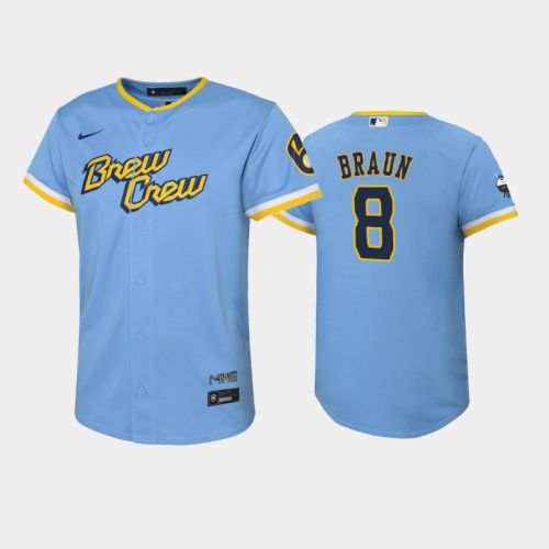 2022-23 City Connect Youth Milwaukee Brewers Ryan Braun 8 Ryan Braun Jersey - Powder Blue