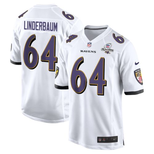 Tyler Linderbaum 64 Baltimore Ravens 2023 Playoffs Patch Game Men Jersey - White