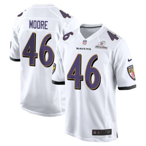 Nick Moore 46 Baltimore Ravens 2024 Divisional Patch Game Men Jersey - White