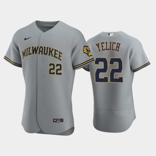 Milwaukee Brewers 22 Christian Yelich Road Team Gray Jersey Jersey