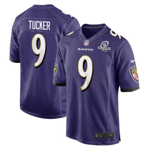 Justin Tucker 9 Baltimore Ravens 2023 Playoffs Patch Game Men Jersey - Purple