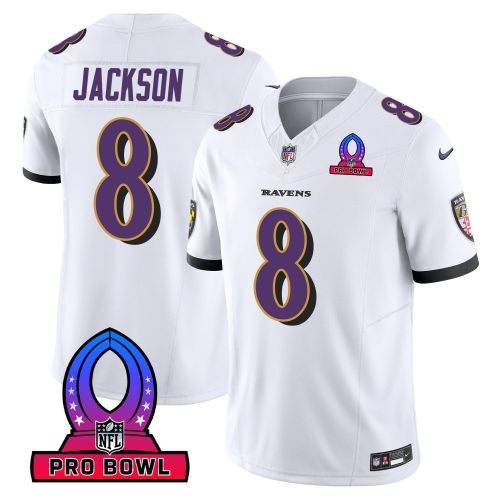 Lamar Jackson 8 Baltimore Ravens 2024 Pro Bowl Patch Game Men Jersey - White