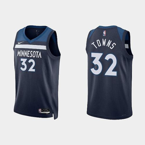 Minnesota Timberwolves 32 Karl-Anthony Towns 2022-23 Icon Edition Navy Men Jersey