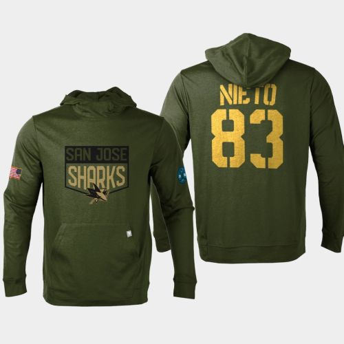 San Jose Sharks 83 Matt Nieto Military Olive Equipment 2022 Pullover Hoodie Olive