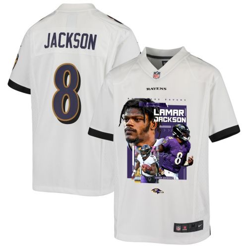 Lamar Jackson 8 Baltimore Ravens Cobra Jackson Game YOUTH Jersey - White