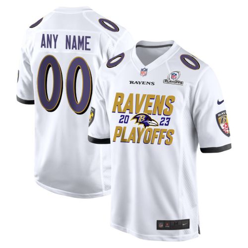 Baltimore Ravens 2023 Playoffs Iconic Game Men Custom Jersey - White