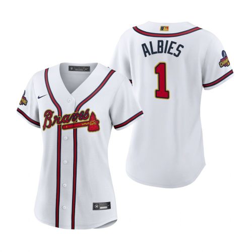 Women's Ozzie Albies 1 Atlanta Braves White 2022-23 Gold Program Jersey