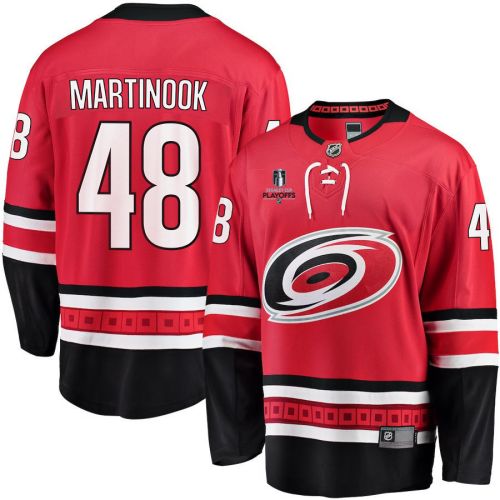 Jordan Martinook 48 Carolina Hurricanes Stanley Cup 2023 Playoffs Patch Home Breakaway Men Jersey - Red