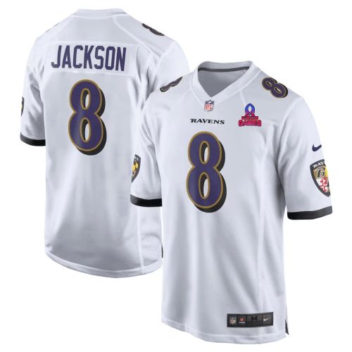 Lamar Jackson 8 Baltimore Ravens 2024 Pro Bowl Patch Game Men Jersey - White