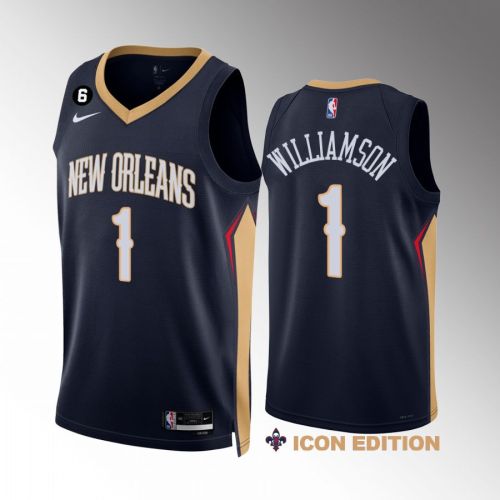 Zion Williamson 1 New Orleans Pelicans Navy Jersey 2022-23 Icon Edition NO.6 Patch