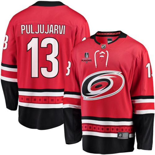 Jesse Puljujarvi 13 Carolina Hurricanes Stanley Cup 2023 Playoffs Patch Home Breakaway Men Jersey - Red