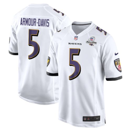 Jalyn Armour-Davis 5 Baltimore Ravens 2023 Playoffs Patch Game Men Jersey - White