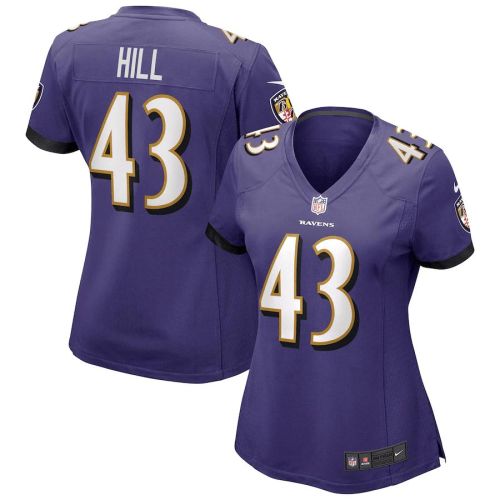 Justice Hill 43 Baltimore Ravens Women's Game Jersey - Purple