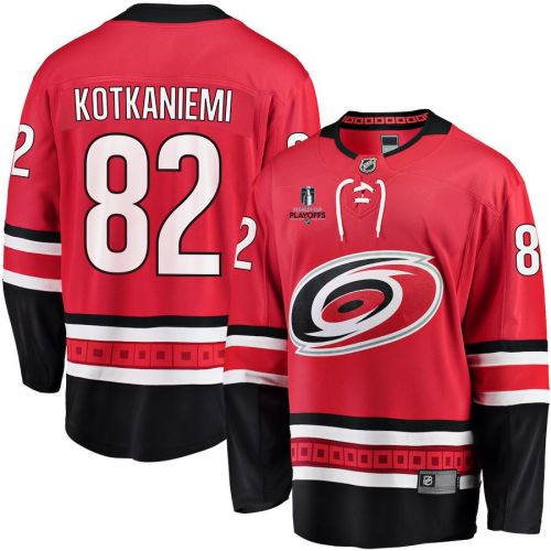 Jesperi Kotkaniemi 82 Carolina Hurricanes Stanley Cup 2023 Playoffs Patch Home Breakaway Men Jersey - Red