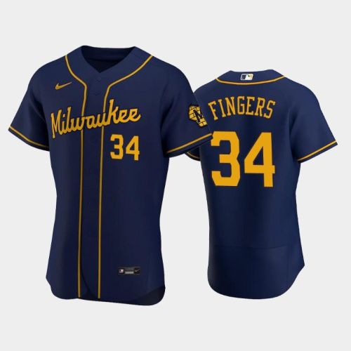 Milwaukee Brewers 34 Rollie Fingers Alternate Team Navy Jersey Jersey