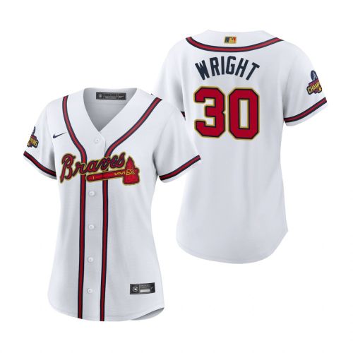 Women's Kyle Wright 30 Atlanta Braves White 2022-23 Gold Program Jersey