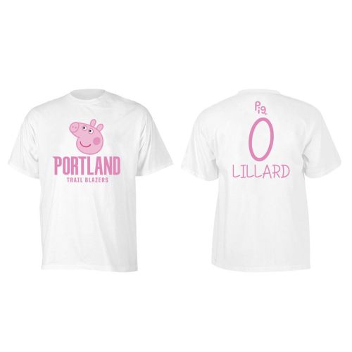 Damian Lillard 0 Portland Trail Blazers Pig Print T-Shirt - White