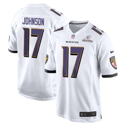 Josh Johnson 17 Baltimore Ravens 2024 Divisional Patch Game Men Jersey - White