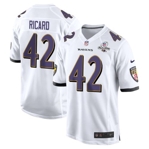 Patrick Ricard 42 Baltimore Ravens 2023 Playoffs Patch Game Men Jersey - White