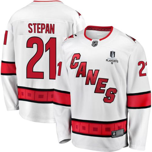 Derek Stepan 21 Carolina Hurricanes Stanley Cup 2023 Playoffs Patch Away Breakaway Men Jersey - White