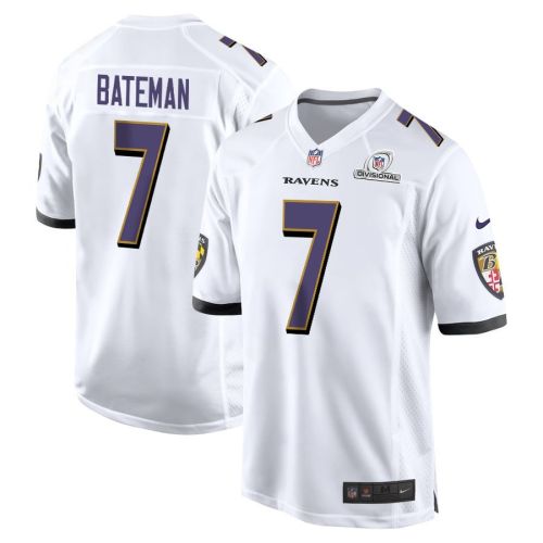 Rashod Bateman 7 Baltimore Ravens 2024 Divisional Patch Game Men Jersey - White