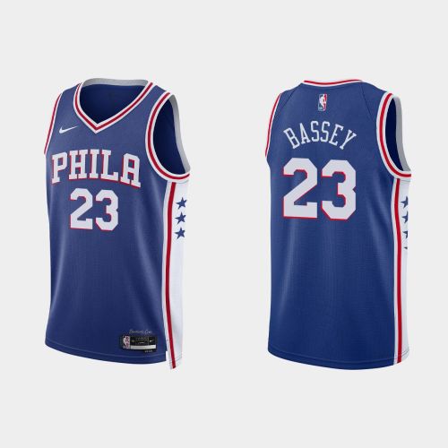 Philadelphia 76ers 23 Charles Bassey 2022-23 Icon Edition Royal Men Jersey