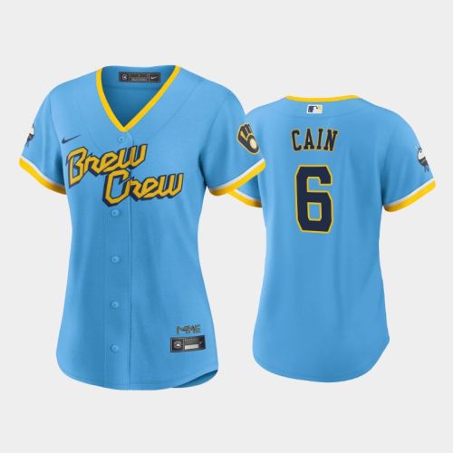 Lorenzo Cain 6 Milwaukee Brewers Lorenzo Cain 2022-23 City Connect Powder Blue Women's Jersey